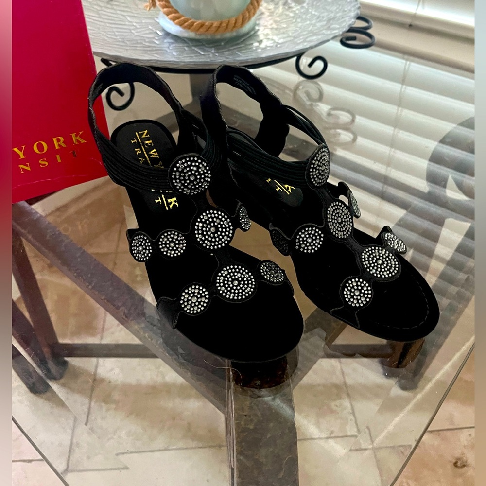 Silver & black wedge sandals